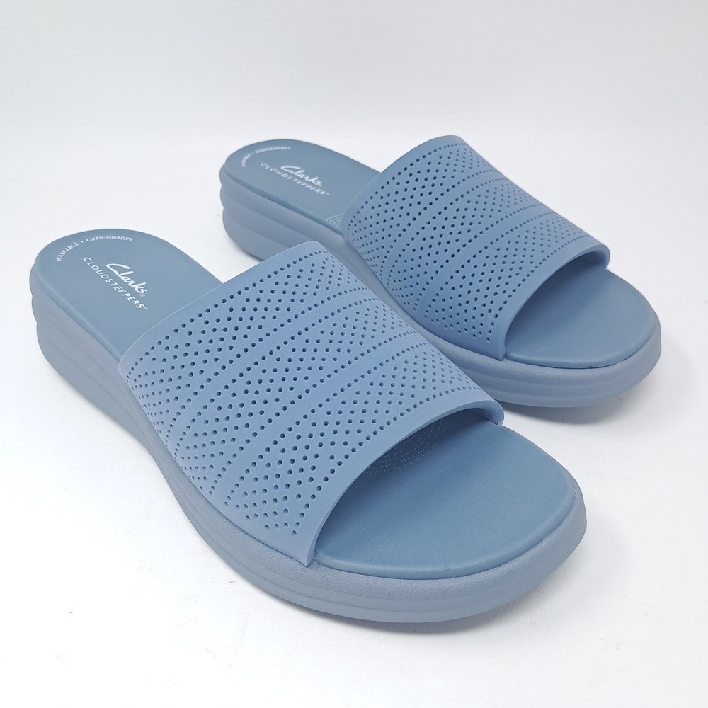Clarks Cloudsteppers Drift Twist Sandals Light Blue Size 9 Slide Comfort Wedge